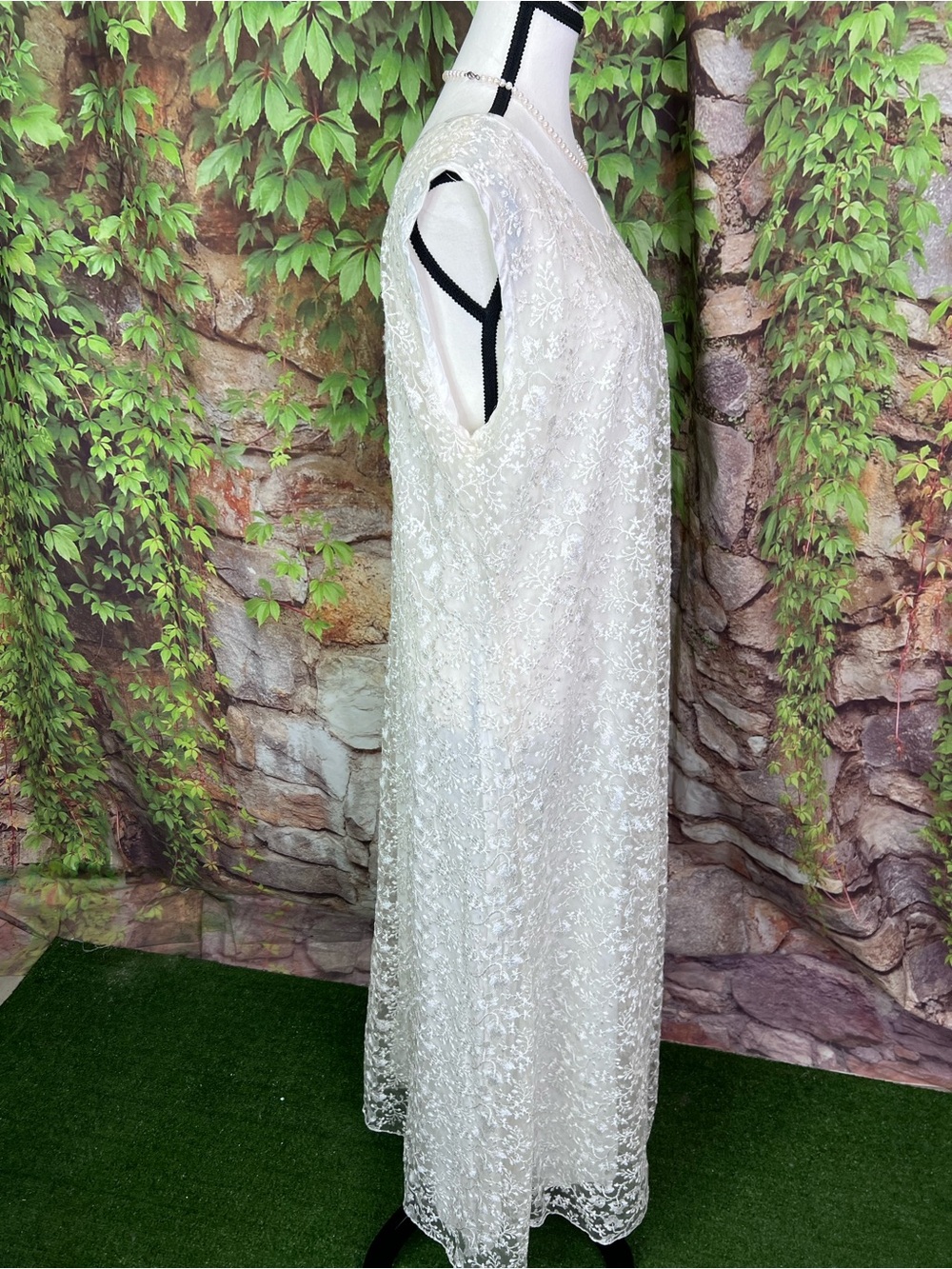 VINTAGE CHRISTINA FAIRBANKS Ivory Lace Overlay Tank Dress, XL - Picture 10 of 12